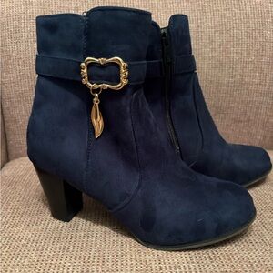 Women’s Navy Suede Ankle Boots with Gold Accent